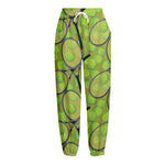 Tennis Ball And Racket Pattern Print Fleece Lined Knit Pants