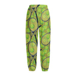 Tennis Ball And Racket Pattern Print Fleece Lined Knit Pants