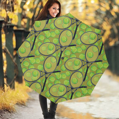 Tennis Ball And Racket Pattern Print Foldable Umbrella