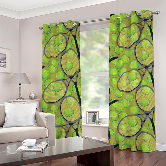 Tennis Ball And Racket Pattern Print Grommet Curtains