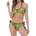 Tennis Ball And Racket Pattern Print Halter Scoop Tie Side Bikini