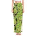Tennis Ball And Racket Pattern Print High Slit Maxi Skirt