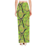 Tennis Ball And Racket Pattern Print High Slit Maxi Skirt