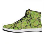 Tennis Ball And Racket Pattern Print High Top Leather Sneakers