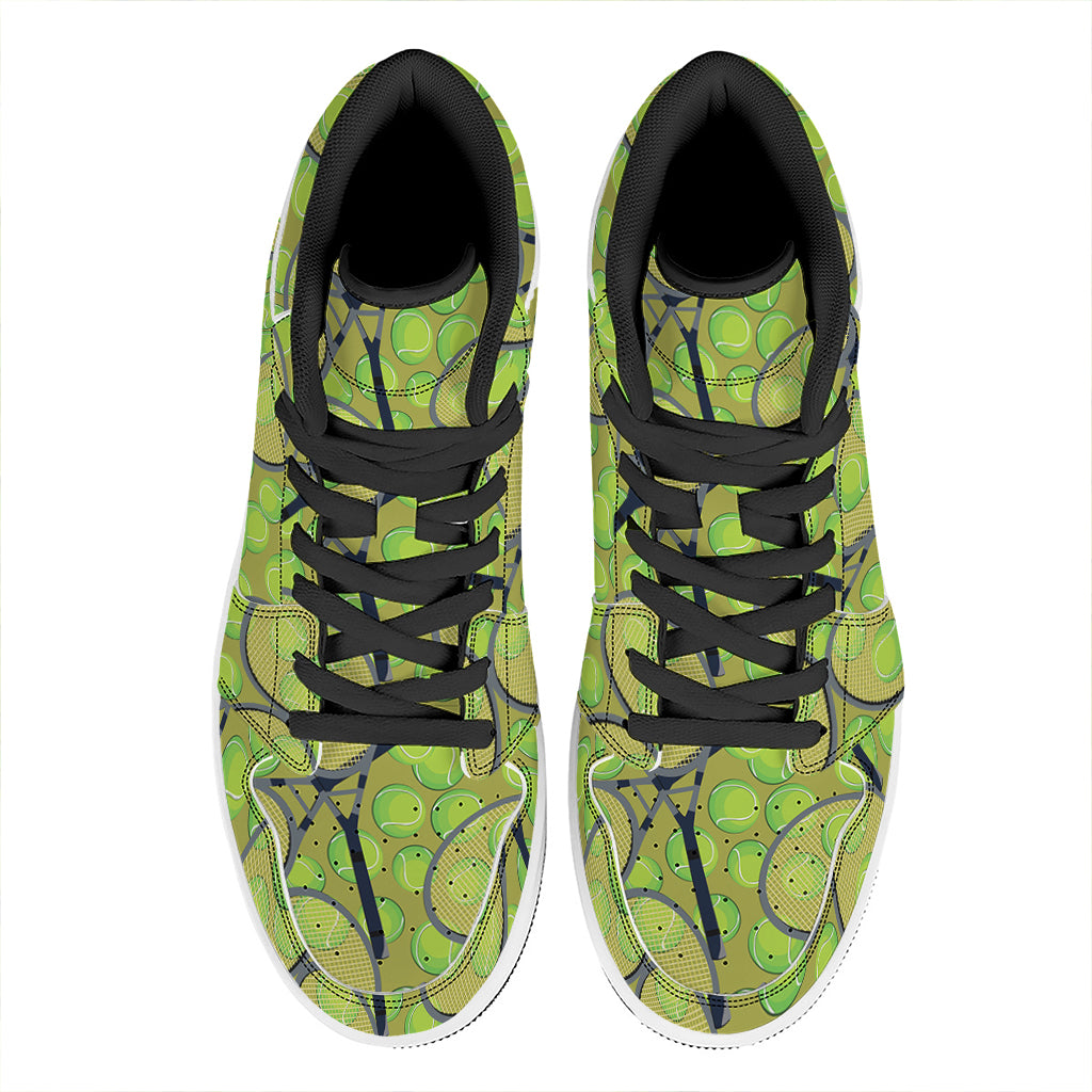 Tennis Ball And Racket Pattern Print High Top Leather Sneakers