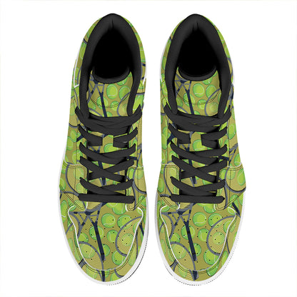 Tennis Ball And Racket Pattern Print High Top Leather Sneakers