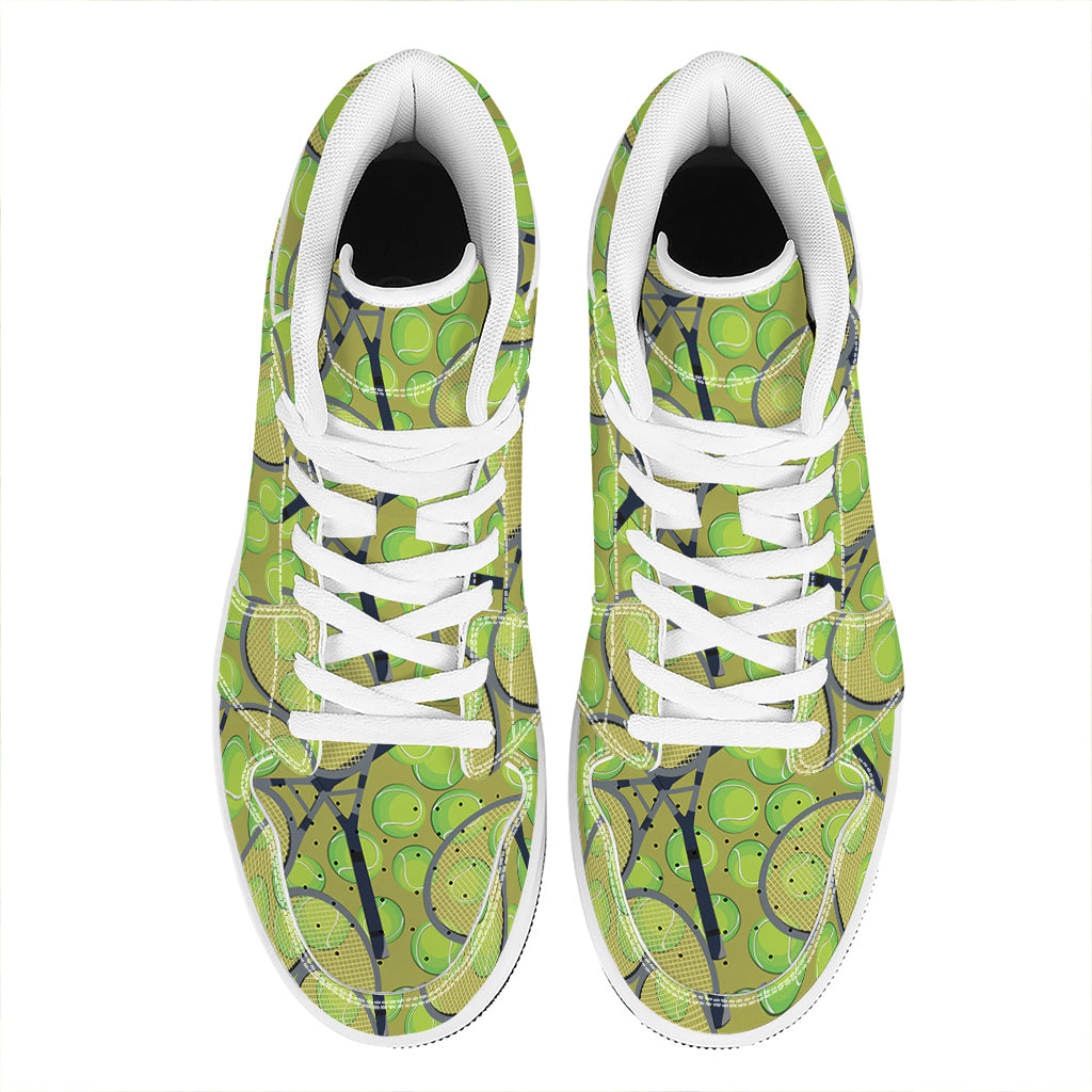 Tennis Ball And Racket Pattern Print High Top Leather Sneakers