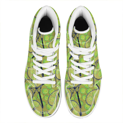 Tennis Ball And Racket Pattern Print High Top Leather Sneakers