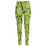 Tennis Ball And Racket Pattern Print High-Waisted Pocket Leggings