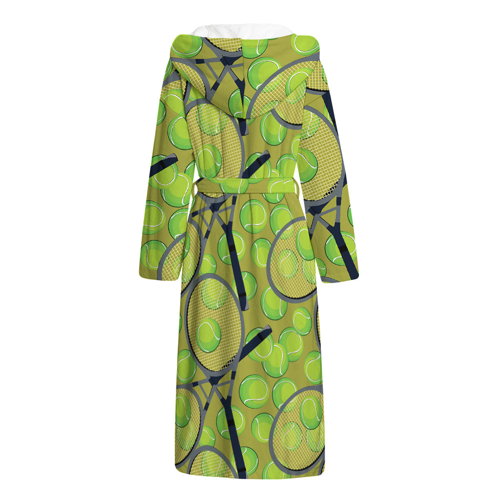 Tennis Ball And Racket Pattern Print Hooded Bathrobe