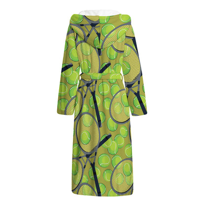 Tennis Ball And Racket Pattern Print Hooded Bathrobe
