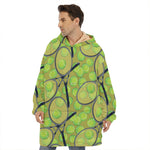 Tennis Ball And Racket Pattern Print Hoodie Blanket