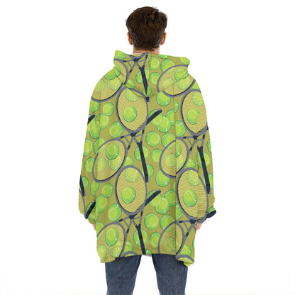 Tennis Ball And Racket Pattern Print Hoodie Blanket