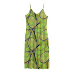 Tennis Ball And Racket Pattern Print Jersey Midi Cami Dress