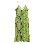 Tennis Ball And Racket Pattern Print Jersey Midi Cami Dress