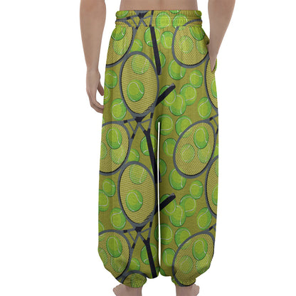 Tennis Ball And Racket Pattern Print Lantern Pants