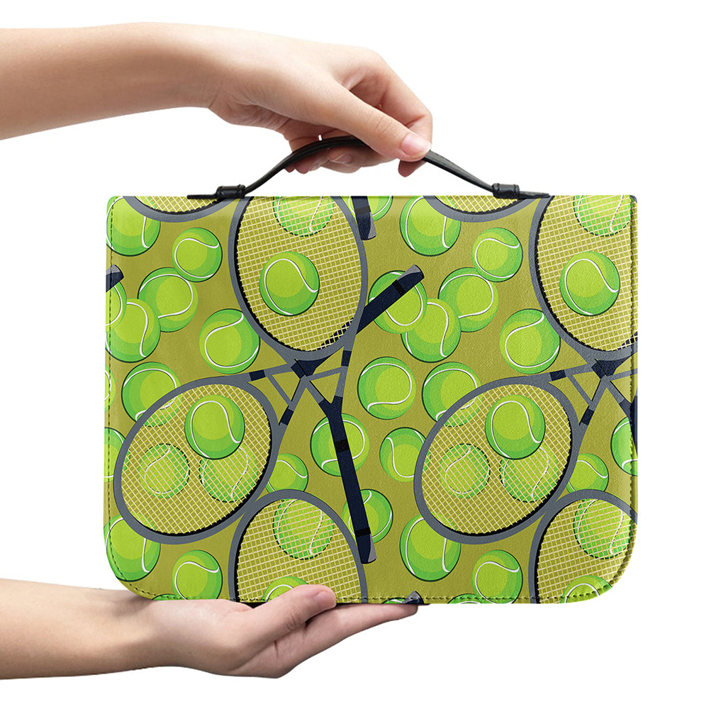 Tennis Ball And Racket Pattern Print Leather Bible Cover
