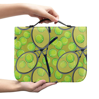 Tennis Ball And Racket Pattern Print Leather Bible Cover