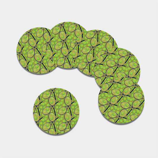 Tennis Ball And Racket Pattern Print Leather Coaster Set