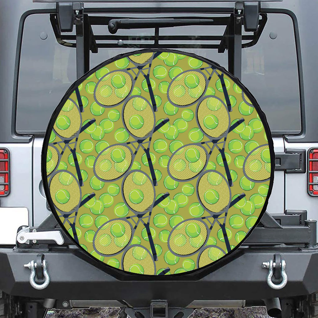 Tennis Ball And Racket Pattern Print Leather Spare Tire Cover