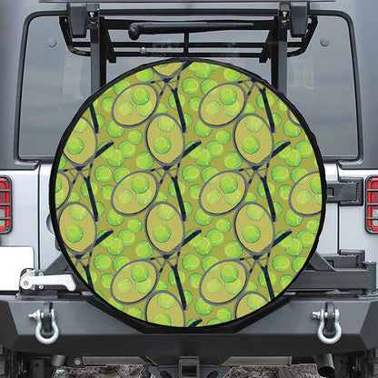 Tennis Ball And Racket Pattern Print Leather Spare Tire Cover