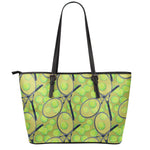 Tennis Ball And Racket Pattern Print Leather Tote Bag