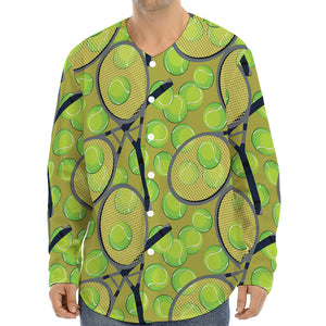 Tennis Ball And Racket Pattern Print Long Sleeve Baseball Jersey