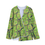 Tennis Ball And Racket Pattern Print Long Sleeve Short Coat