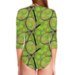 Tennis Ball And Racket Pattern Print Long Sleeve Swimsuit