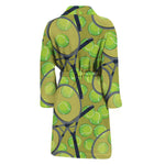 Tennis Ball And Racket Pattern Print Men's Bathrobe