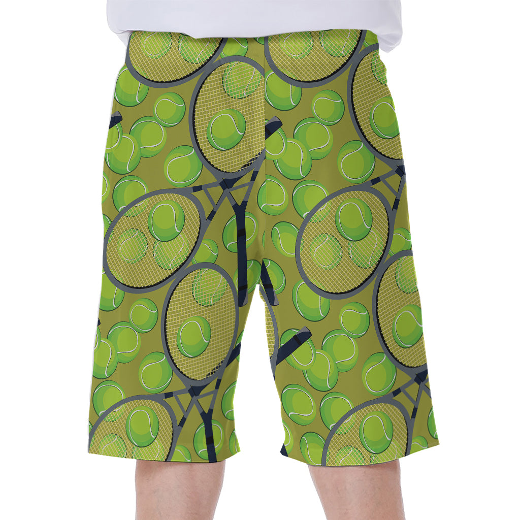 Tennis Ball And Racket Pattern Print Men's Beach Shorts
