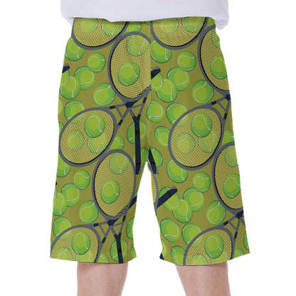 Tennis Ball And Racket Pattern Print Men's Beach Shorts