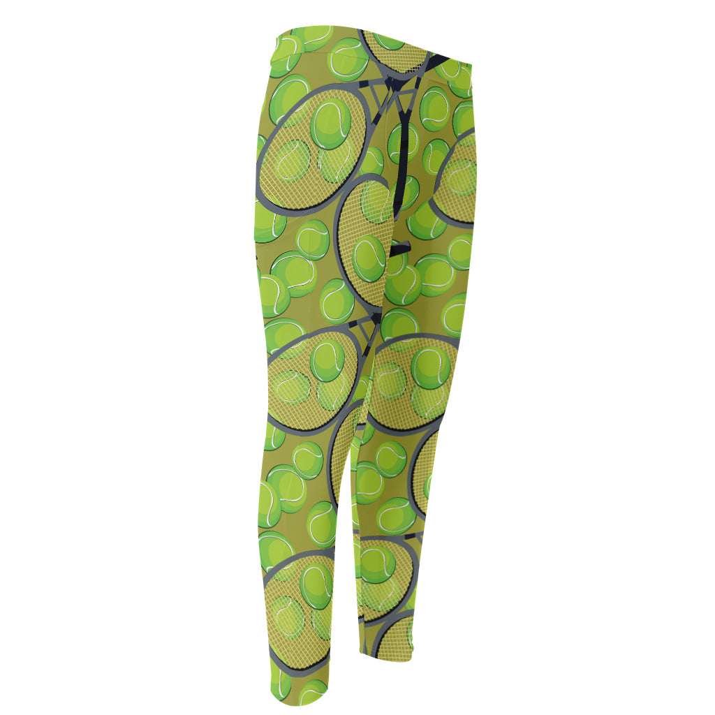 Tennis Ball And Racket Pattern Print Men's Compression Pants
