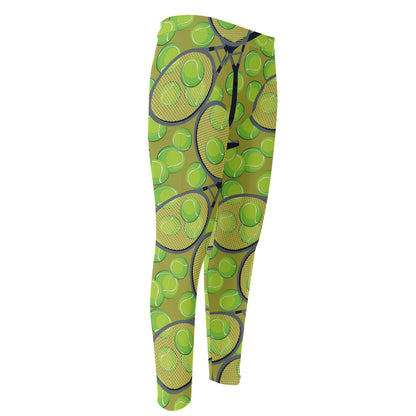 Tennis Ball And Racket Pattern Print Men's Compression Pants