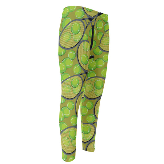 Tennis Ball And Racket Pattern Print Men's Compression Pants