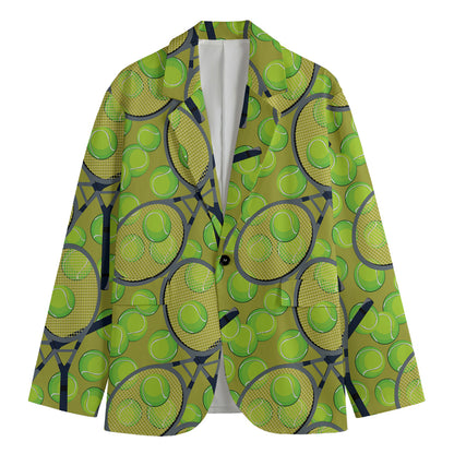 Tennis Ball And Racket Pattern Print Men's Cotton Blazer