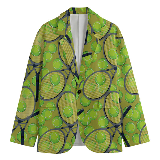 Tennis Ball And Racket Pattern Print Men's Cotton Blazer
