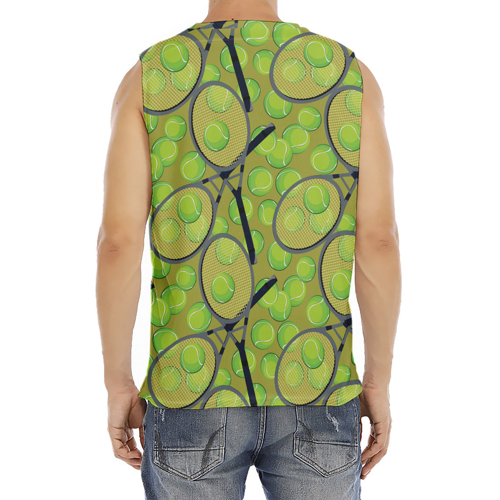 Tennis Ball And Racket Pattern Print Men's Fitness Tank Top