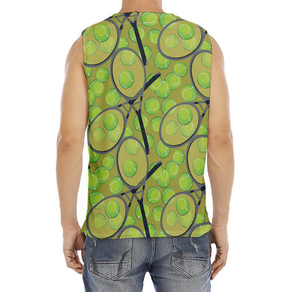 Tennis Ball And Racket Pattern Print Men's Fitness Tank Top