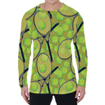 Tennis Ball And Racket Pattern Print Men's Long Sleeve T-Shirt