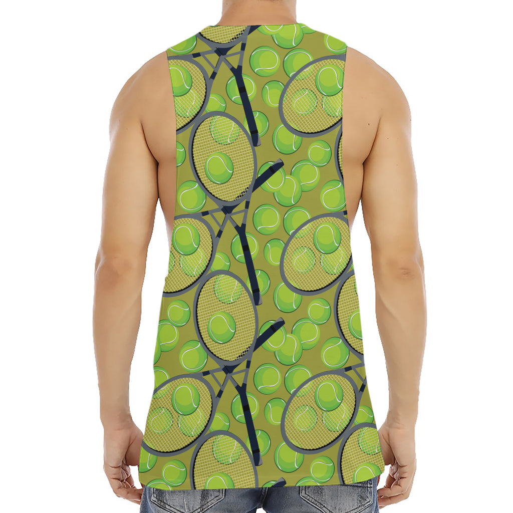 Tennis Ball And Racket Pattern Print Men's Muscle Tank Top