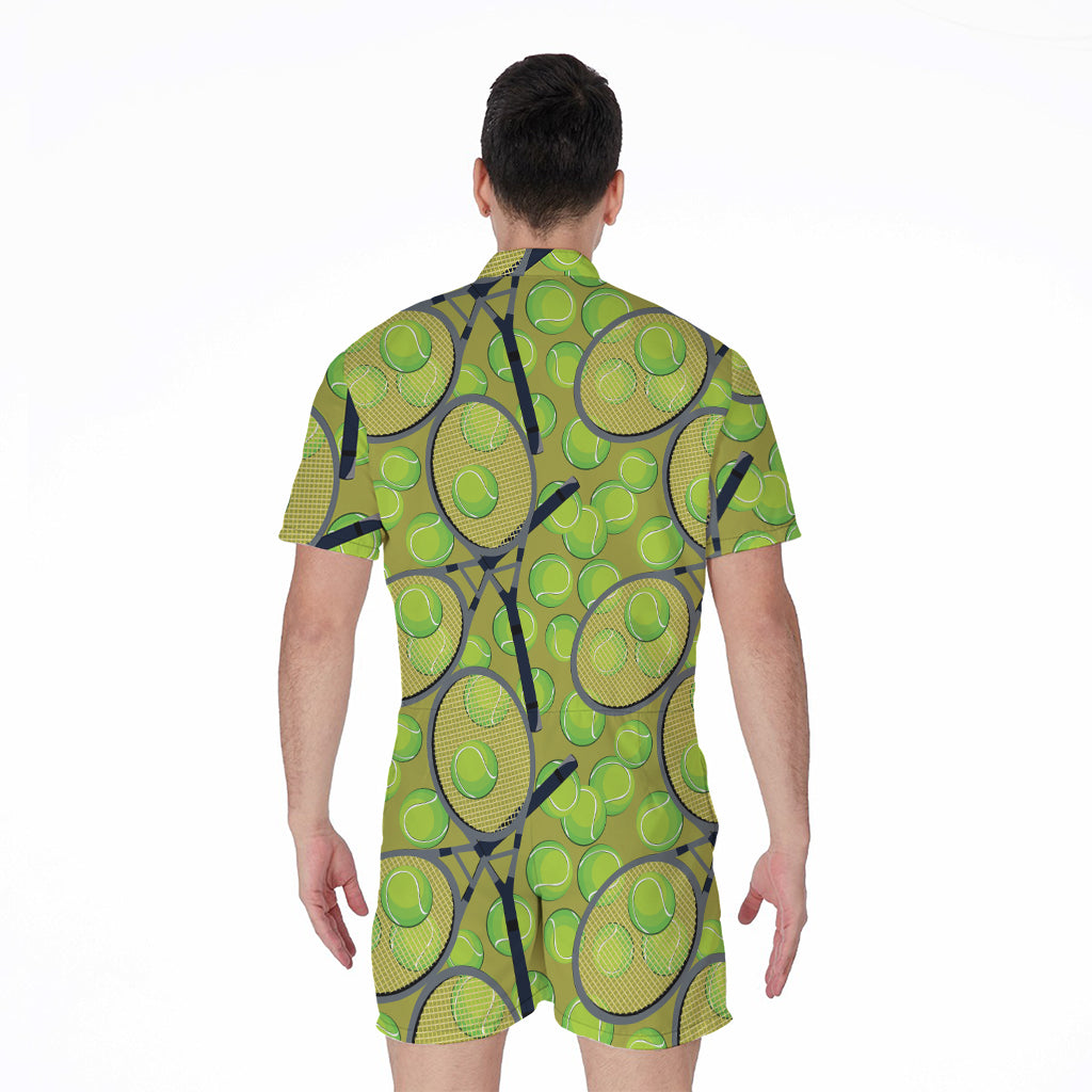 Tennis Ball And Racket Pattern Print Men's Rompers