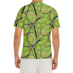 Tennis Ball And Racket Pattern Print Men's Short Sleeve Rash Guard