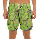 Tennis Ball And Racket Pattern Print Men's Split Running Shorts
