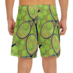 Tennis Ball And Racket Pattern Print Men's Split Running Shorts