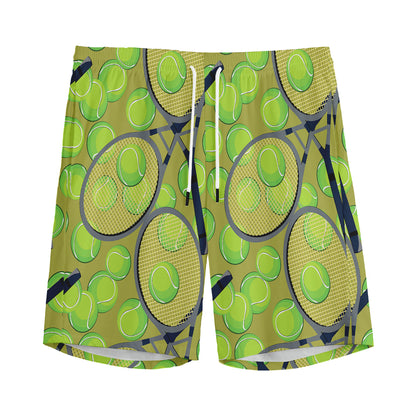 Tennis Ball And Racket Pattern Print Men's Sports Shorts