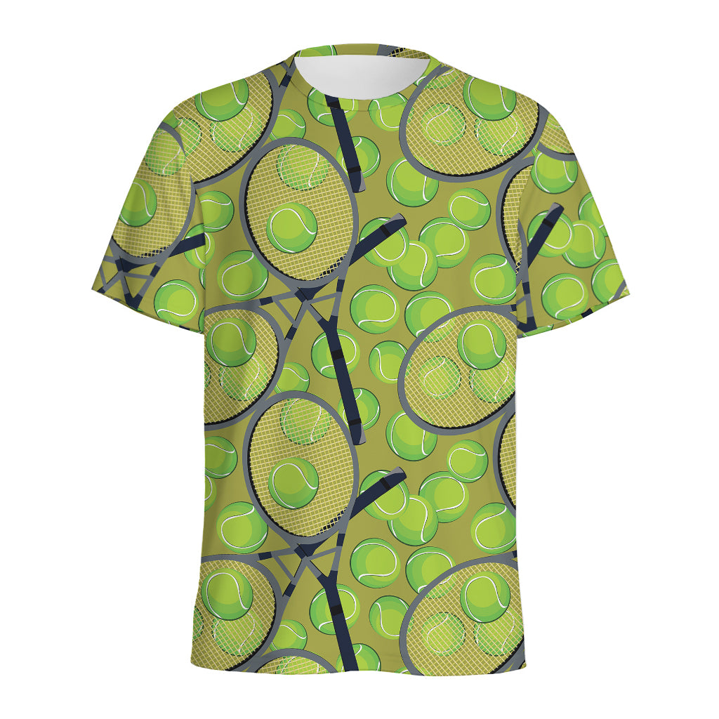 Tennis Ball And Racket Pattern Print Men's Sports T-Shirt