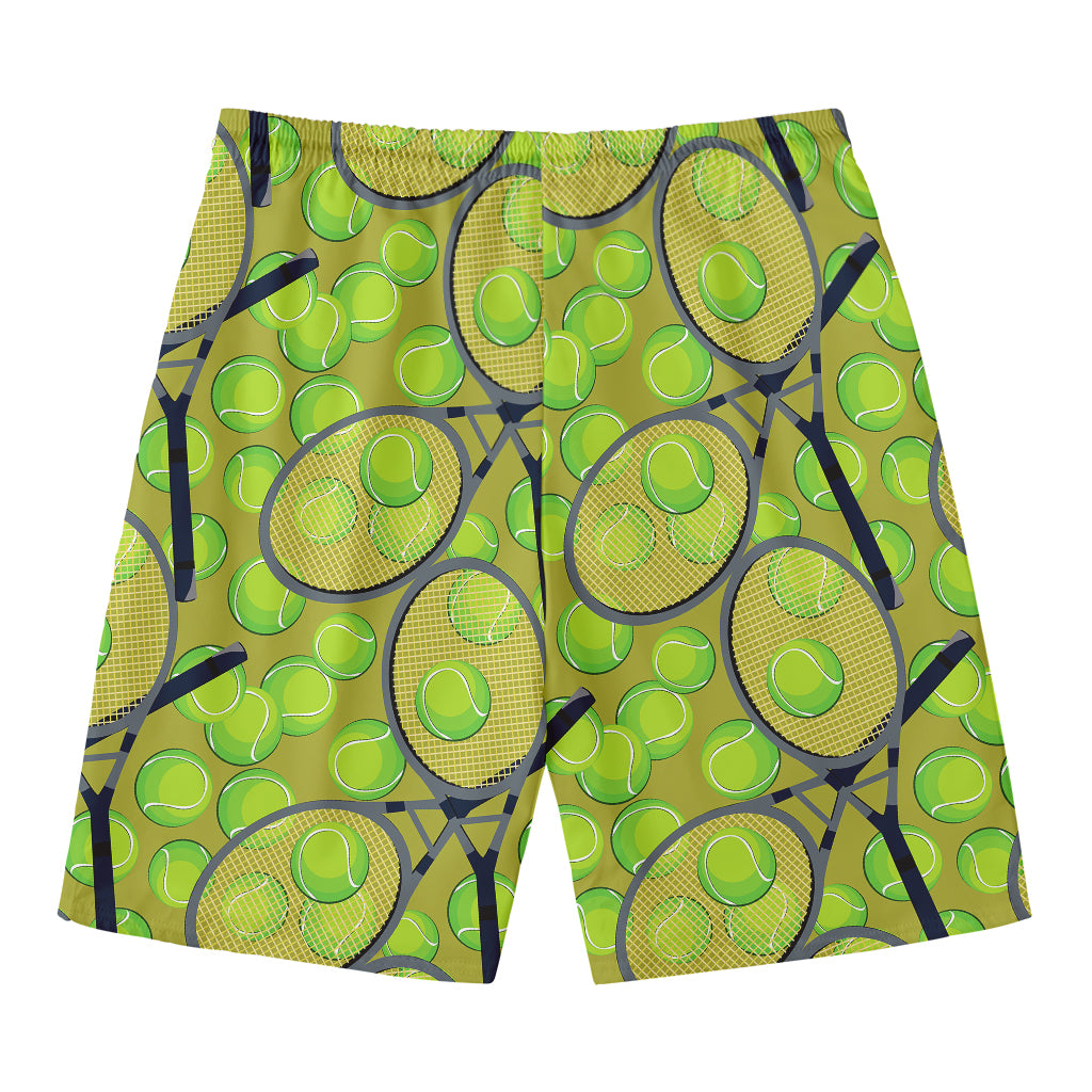 Tennis Ball And Racket Pattern Print Men's Swim Trunks