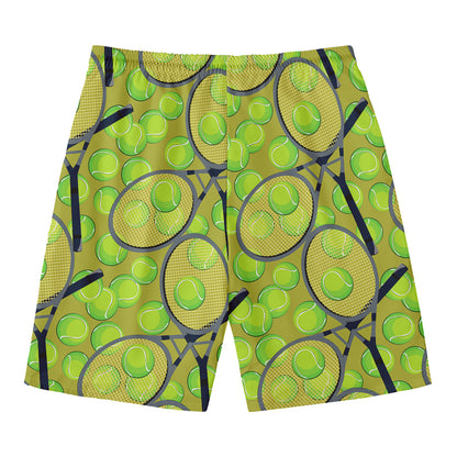 Tennis Ball And Racket Pattern Print Men's Swim Trunks