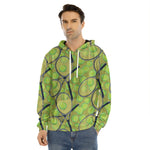 Tennis Ball And Racket Pattern Print Men's Velvet Pullover Hoodie